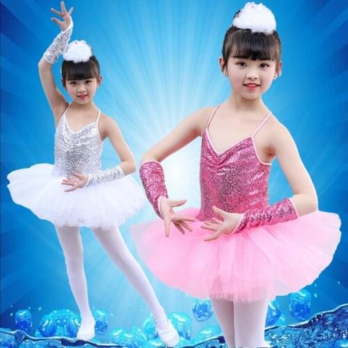 White Childrens Ballet Tutu Dance Dress Costumes Kids Swan Lake Ballet Costumes Girls Stage Wear Ballroom Dancing Dress Outfits