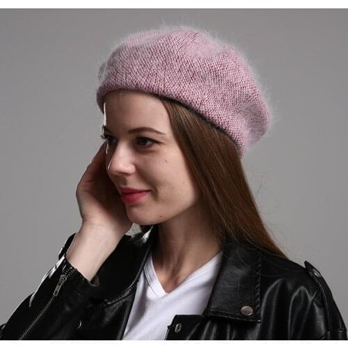 New Winter Warm Beret Hats For Women Girls 30% Rabbit Fur Knitted Hat Fashion Beanie Cap