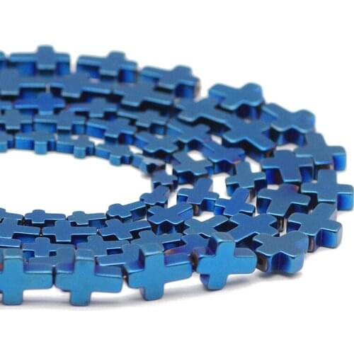 Jesus Cross Shape Blue 4x6/6x8/8x10MM Hematite Natural Stone Spacer Loose Beads For Jewelry Handmade Making DIY Bracelet Pendant