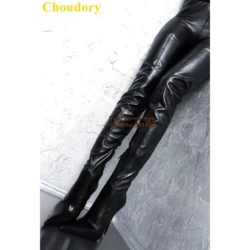 Choudory Black Matte Pointy Toe Thigh High Boots Slim Zipper Long Boots Nightclub Sexy Dress Shoes Tall Boots Dropship Size47