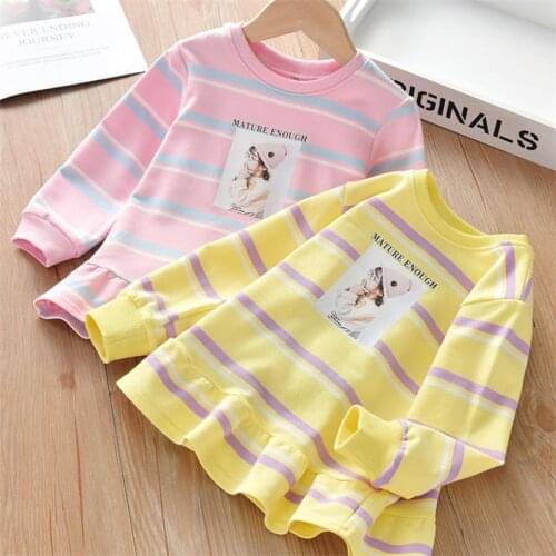 Children Clothing Girls Long-Sleeved Autumn Blouse Striped Print Ruffle Stitching Cute T-shirt Children Clothing 3-8 Years old