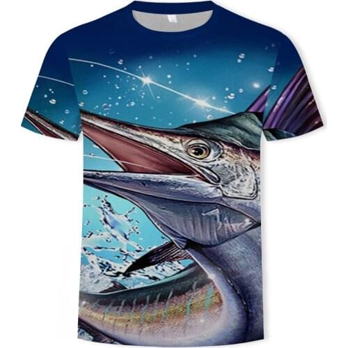 Summer big fish fashion print Harajuku mens short-sleeved T-shirt trend O-neck casual short-sleeved T-shirt oversized loose