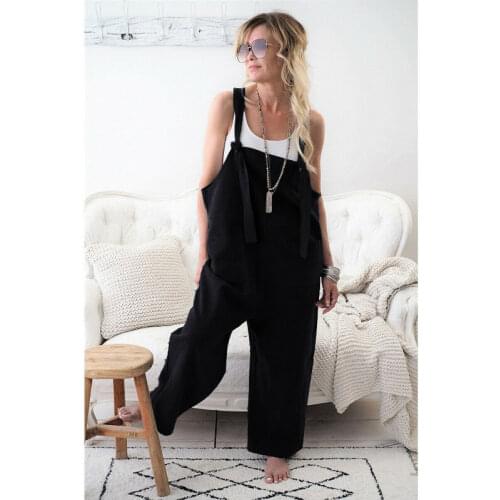 Summer Jumpsuit Cotton Linen High Quality Jumpsuit Loose Womens Jumpsuits Rompers Casual Overalls Strap Solid One Piece Romper