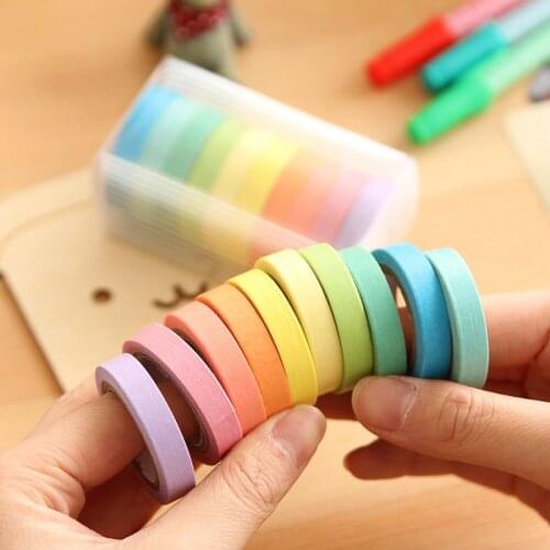 Tape 10 Pcs of 10 Colors Colored Masking Tape Rainbow Color Easy Tear Home Decoration Office School Supplies Tool