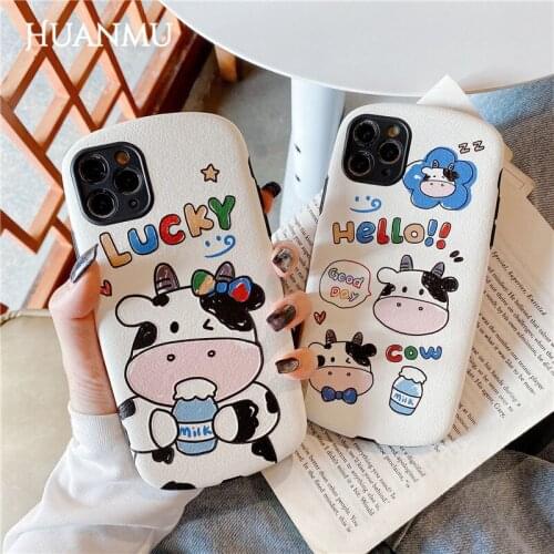 Cute White Cow Cartoon Silicone Phone Case Anti-fall Mobile Phone Accessories for IPhone 7/8 X/XS XR 11 11Pro Max 12mini Pro Max