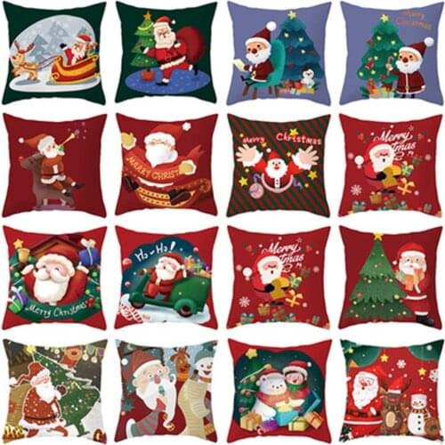 2021 New Christmas Pillowcase Cushion Cover Throw Linen Pillow Case Merry Christmas Gifts for Home Indoor Decorations 45x45cm