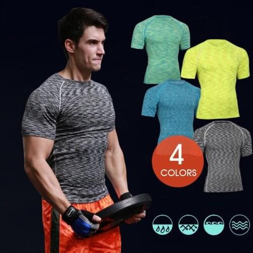 New 2019 PRO workout clothes tights running elastic quick-drying GYM Fitness T-shirt camouflage short sleeves Exercise T-shirts
