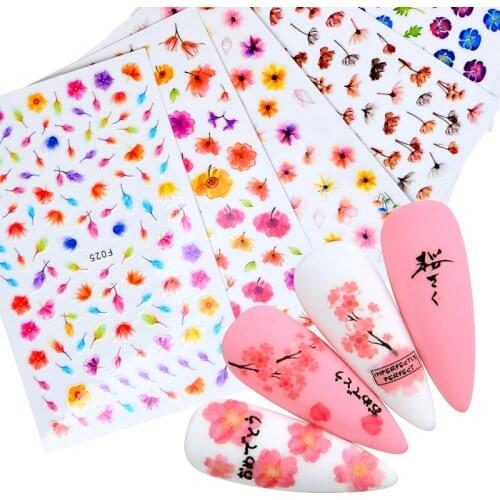 2021 NEW 3D Floral Nail Sticker Adhesive Plants Colorful Beautiful Flowers Nail Transfer Sticker Decals Nail Art Decoration