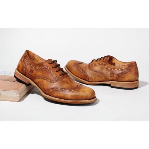 New Fashion Men Round Toes Handmade Genuine Leather Dress Shoes Men All Season Carved Casual Business Brogue Shoes Free Shipping