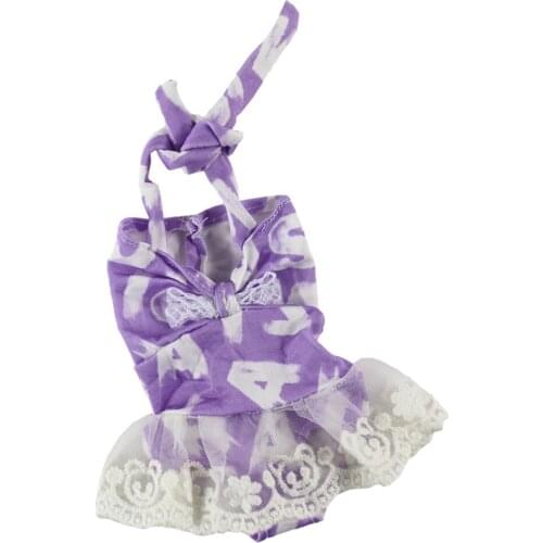 14in Girl Doll Clothing Costume Strap Swimsuit Printed Jumpsuit for Girl Doll for Wellie Wishers Doll Accessories, Purple Color