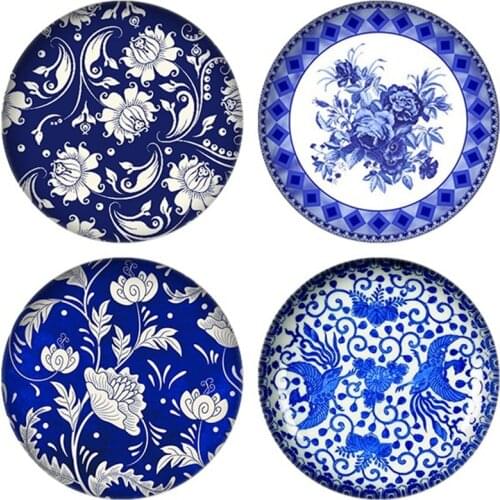 Wholesale 10pcs Blue And White Porcelain Pattern Round Glass Cabochon Demo Flat Back Making Findings 12mm/16mm/18mm/20mm/25mm