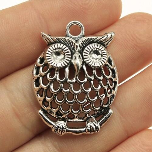2pcs Charms Owl Antique Silver Color 1.3x1 Inch (33x25mm) Metal Alloy Jewelry DIY Accessories