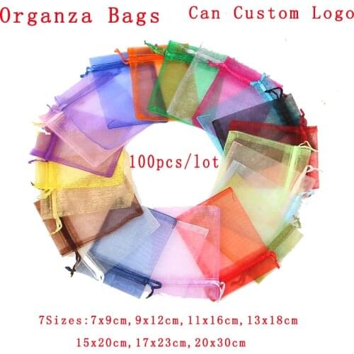 100pcs/lot Multi Colors Organza Bags Party Wedding Favors Candy Gift Bag Jewelry Pouches Boutique Cosmetic Gifts Packaging Bags