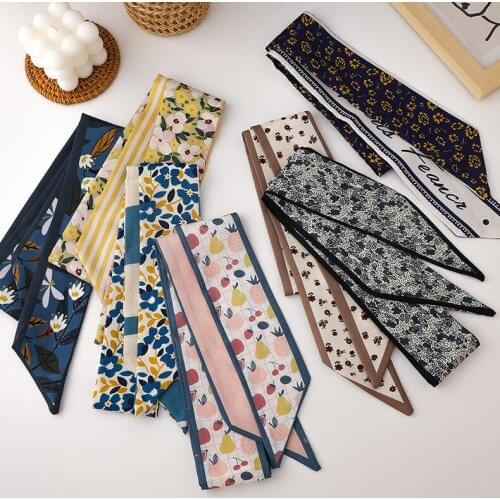 Vintage Floral Chiffon Hair Ribbons Scarf For Women Korean Girls Flower Hairbands Scrunchies Ponytail Holder Hair Accessories