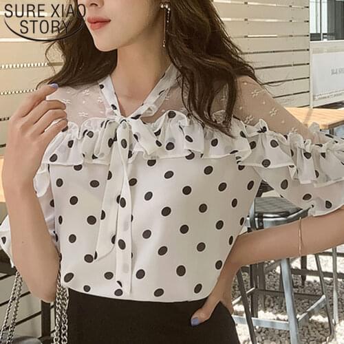 Womens Tops And Blouses 2021 Ladies Tops Chiffon Blouse Shirts Women White Shirt Chiffon Blouse For Women Dot Bow Short 4783 50