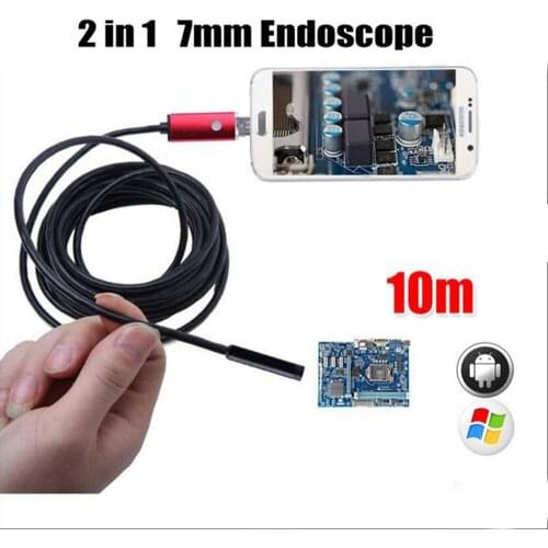 USB Mini Endoscope Camera 7mm 2m 1m 1.5m Flexible Hard Cable Snake Borescope Inspection Camera for Android Smartphone PC