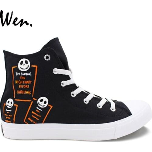 Wen Design Black Board Shoes Men Hand Painted Nightmare Before Christmas Three Heads Custom High Top Canvas Women Sneakers