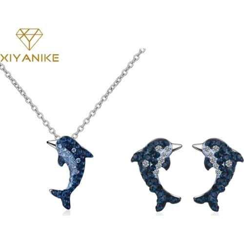 XIYANIKE 925 Sterling Silver Blue Rhinestone Dolphin Jewelry Sets For Girls Lovely Sweet Gifts For Girlfriend Dropshipping VE+VN
