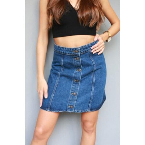 Denim Skirt High Waist A-line Women 2021 Summer New Arrivals Buttons Blue Mini Jean