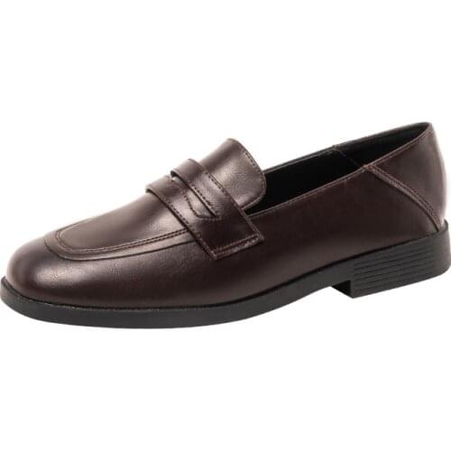 MAKEGSI Womens Oxfords Chunky Heel Shoes Low Heel Square Head Slip On Dress Pumps British Style