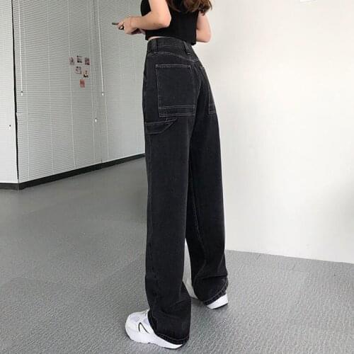 2021 New Jeans for Women Back Loose High Waist Mom Large Size Straight Pants Long Wide Leg Women Jeans Streetwear