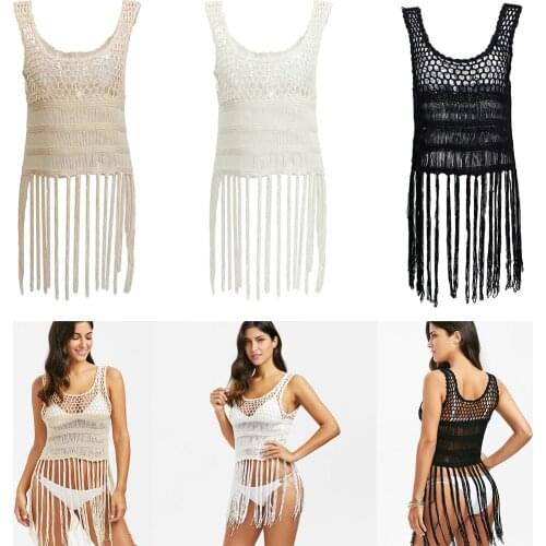 Blesiya Women Crop Tops Beachwear Bikini Cover Up Crochet Tassel Tank Camis