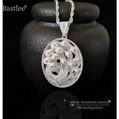 Hollow Out 999 Sterling SIlver Peacock Pendant For Women Accessories Vintage Handmade Luxury Jewelry Ethnic Fine Jewellery