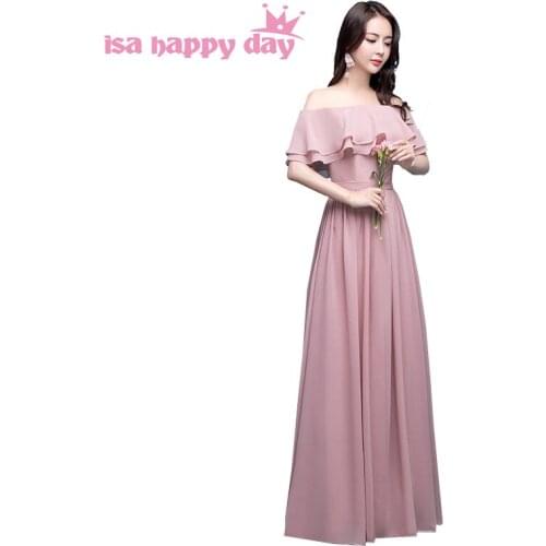 Robe de soiree 2020 pretty long formal dresses women off the shoulder chiffon blush color bridesmaid dress wedding H4191