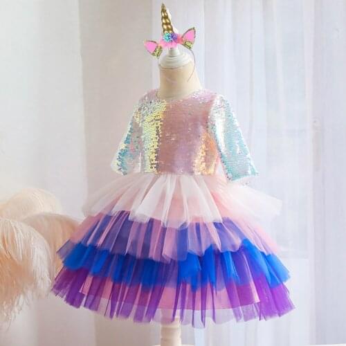 2-8 Year Girls Princess Dress Sequin Lace Tulle Wedding Party Tutu Fluffy Gown For Children Kids Evening Formal Pageant Vestidos