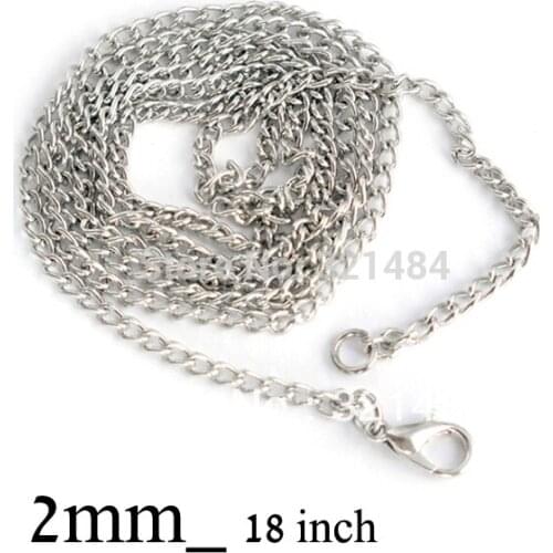 100piece 2mm 18'' dull silver plated nickel colored encryption curb necklace chains in bulk