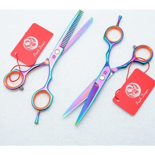 1004Z 5.5'' 16cm Purple Dragon Multicolor 440C Hairdressing Scissors Cutting Scissors Thinning Shears professional Hair Scissors