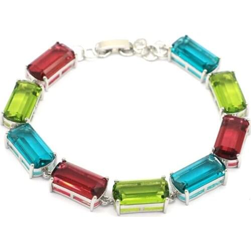 16x8mm Gorgeous Created Rich Blue Violet Tanzanite CZ Gift For Sister Silver Bracelet 8-9.0inch