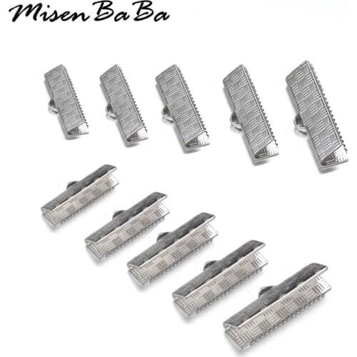 20Pcs/lot Stainless Steel Leather Cord Flat Crimp Beads Crimp End Fold Over Clasps Cord End Clips DIY Jewelry Making Connectors