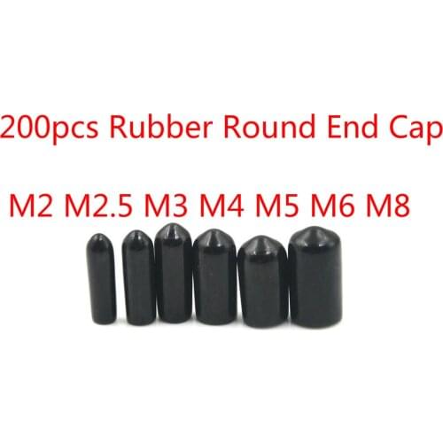 200pcs Rubber Round End Cap Cover for Pipe Plastic Tube Hub Screw Thread Protector Push-fit Caps Black M2 M2.5 M3 M4 M5 M6 M8