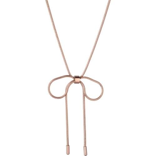 316L Stainless Steel Fine Jewelry Delicate Minimal Elegant Bow-knot Tassel Charms Choker Collier Necklaces & Pendants For Women