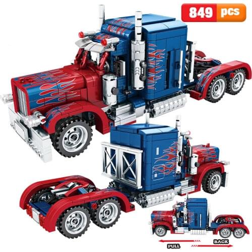 849pcs pull back car blocks Classic Movable America Heavy Container Truck Model Building Assembly Toy Gift for Children Adult