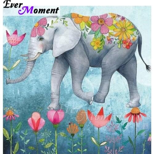 Ever Moment Diamond Painting Elephant Flower Full Square Drill Picture Of Rhinestone Diamond Embroidery Decoration ASF1832