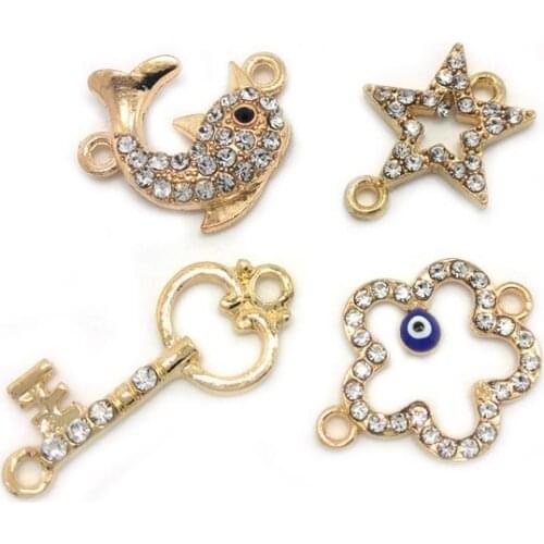 Free shipping 20pcs gold plated rhinestone alloy jewelry connectors for bracelet & necklace DIY 4 styles-key five star fish