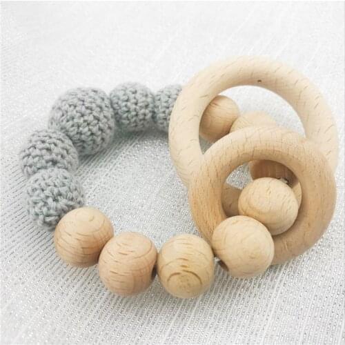 Teething Bracelets Crochet Baby Rattles Baby Shower Gift Baby Teething Toy Unisex Baby Teether Grey Natural toy Nursery Toys