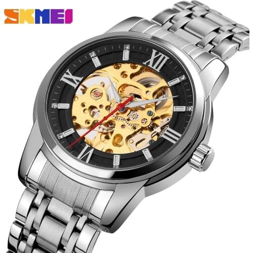 Luxury Automatic Watch Men Hollow Dial Mechanical Watches For Mens Fashion Stainless Steel Band Clock SKMEI Relogio Masculino
