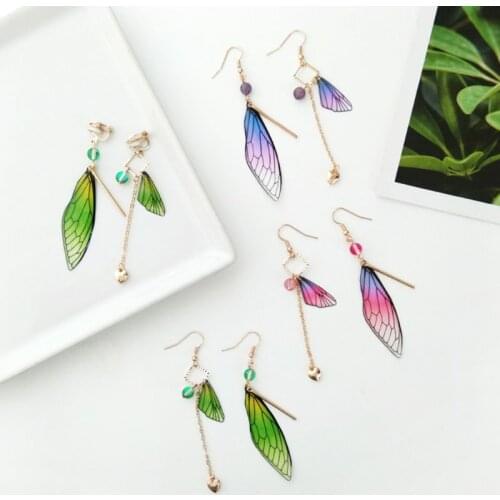 Dragonfly Cicada Butterflies Simulated Wing Material Pendant Earring DIY Jewelry F3MD