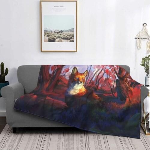 Art Fox Blanket Flannel Print Animal Cute Multi-function Soft Throw Blanket for Home Outdoor Rug Piece