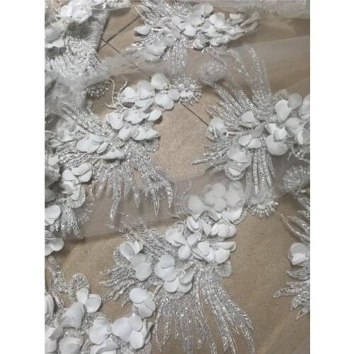French Mesh Lace Fabirc Beautiful Nigerian J-4888814 Party Tulle Lace Fabric wtih 3d flower beads
