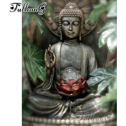 FULLCANG Bronze Buddha icon diy 5d mosaic diamond painting full square round drill rhinestone embroidery religion decor FC3278