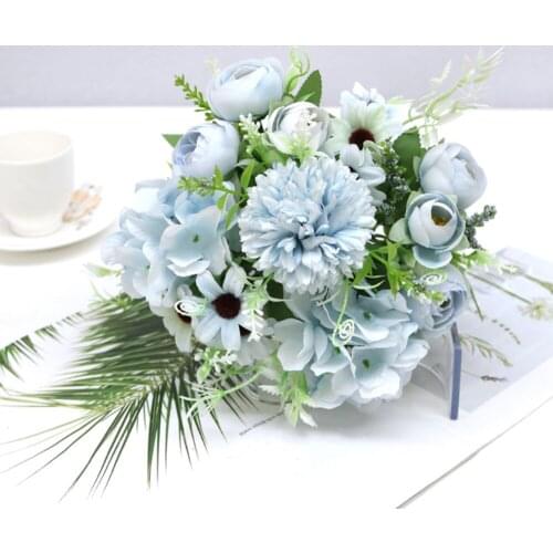 Artificial Flowers Peony Rose Simulation European Vintage Elegant Decoration Silk Cloth Fake Plant Hydrangea Hand Bouquet