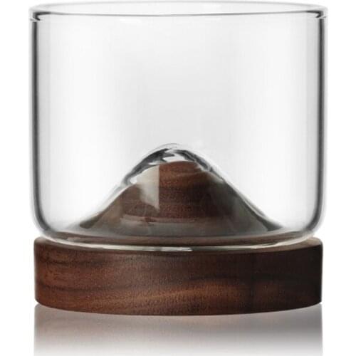 Quality New Whiskey Glass Small Glass Japanese Style Mountain Wooden Bottom Wine Glass Originality Creative Thickening Glass Wal