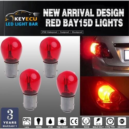 KEYECU 4pcs 5W 1157 RED Light Bulb Auto Car Brake Stop Signal Turn Tail Lamp S8 Lot 12V to fit Truck, Motorcycle, Boat, RV,Trail
