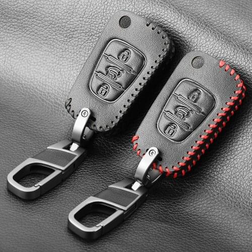 Leather Car Key Case Cover For Hyundai i20 i30 i40 IX25 Creta IX35 HB20 Solaris Elantra Accent For Kia K2 K5 Rio Sportage ceed