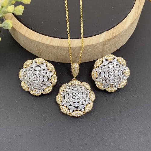 Lanyika Fashion Jewelry Set Romantic Sunflower Micro Pave Necklace with Earrings for Women Wedding Banquet Party Best Gifts