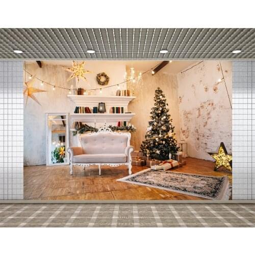 Lyavshi Christmas Tree Interior Scene Golden star Photography Backgrounds Photographic Backdrops For Photo Studio